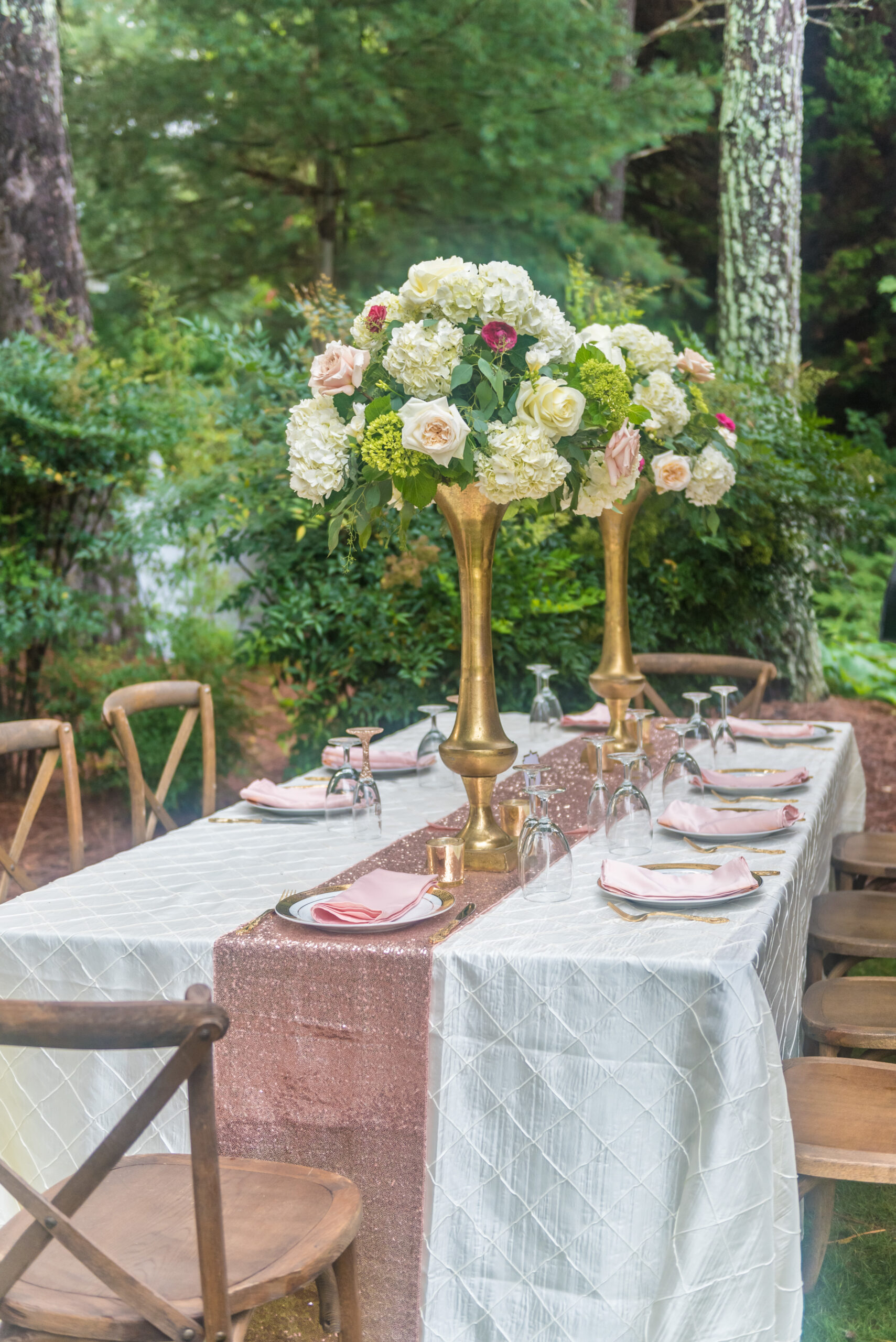 A closeup of a beautifully decorated table for the wedding ceremony